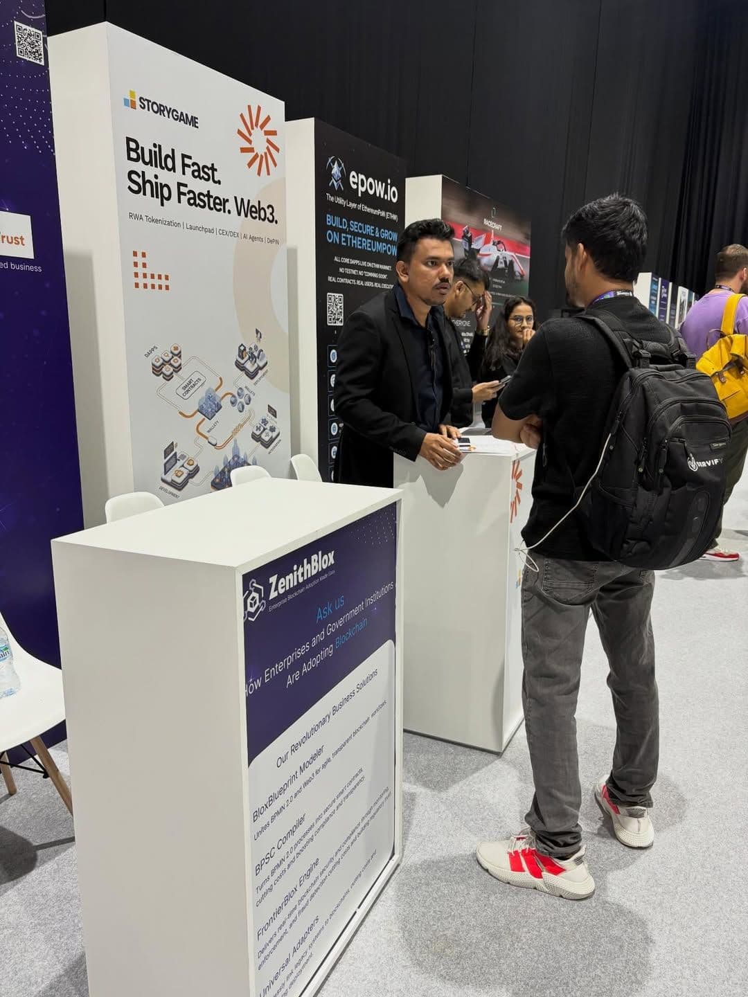 Storygame CEO Shehin at the Storygame booth during Abu Dhabi Blockchain Week